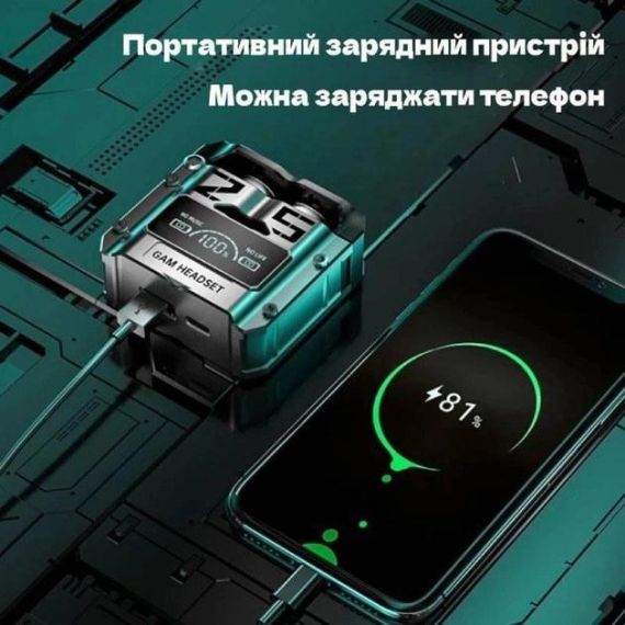 Навушники бездротові TWS M25 з Павер Банком 2000 mah Кейс Silver навушники Black (16069-hbr) | Зображення 1