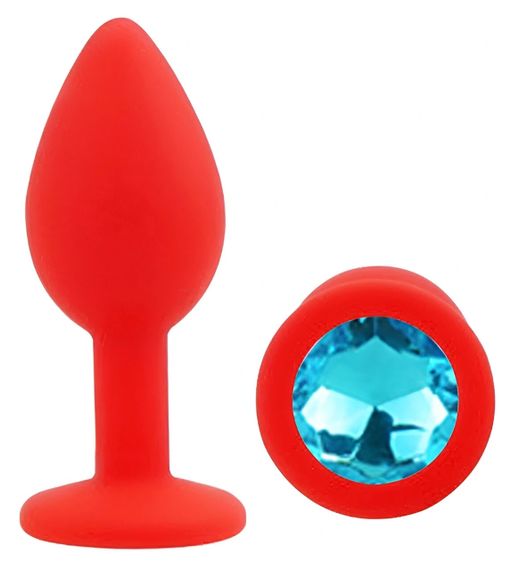 Анальная пробка EGZO Silicone Red Round Plug S, силиконовая, с голубым кристаллом Sex Aura | Зображення 1