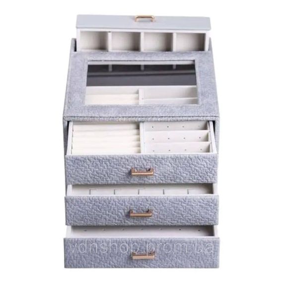 Скринька для прикрас з еко шкіри 3 яруси органайзер для ювелірних виробів HP-5-16G | Зображення 5