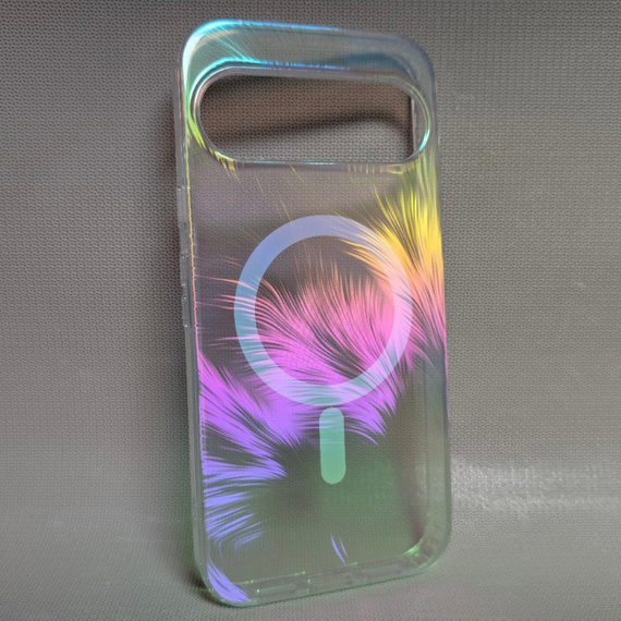 Чохол для Google Pixel 9 Pro XL / Гугл Піксель 9 Про ХЛ, прозорий TPU, кольоровий перелив, MagSafe, захист камери