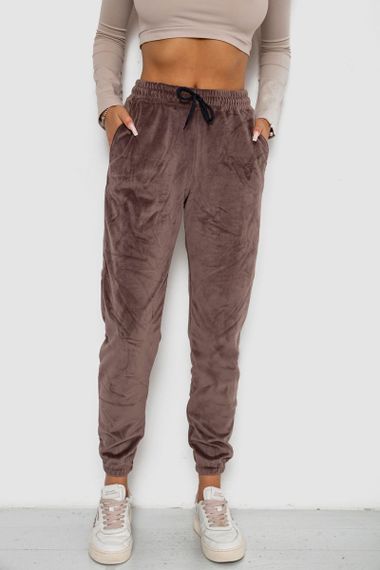 Спортивные штаны велюровые женские на флисе, цвет мокко, 238R58644