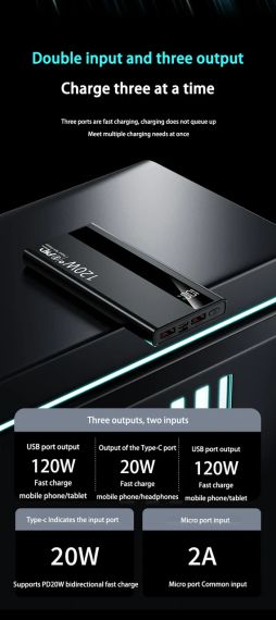 Портативное зарядное устройство 10000mAh Power Bank 120 Вт с быстрой зарядкой и высокой емкостью | Зображення 3