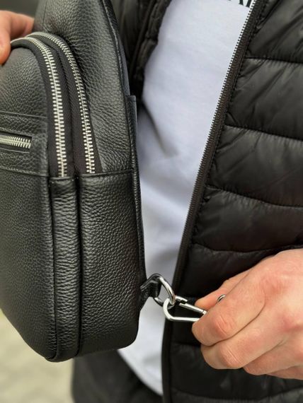 Кожаная сумка-слинг через плечо черная TIDING BAG 3280 | Зображення 2