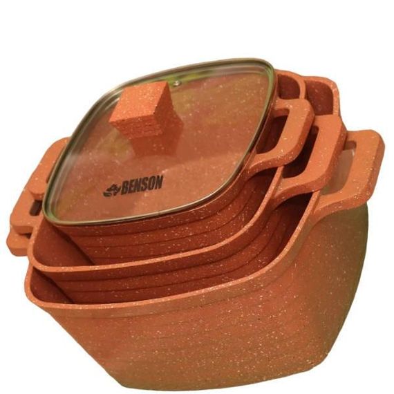 Набір каструль із мармуровим покриттям 6 предметів Benson BN-368 Бежевий з вкрапленнями