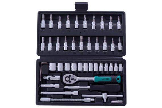 Набор насадок (инструментов) торцевых c трещоткой CrV 1/4, (72Т) (46шт) | Зображення 1