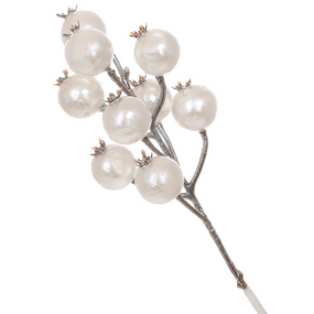 Декоративная ветка с ягодами 32см, цвет - белый перламутр