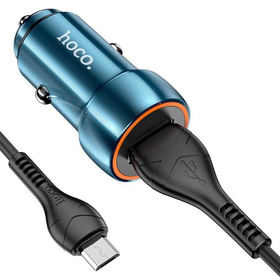Набір АЗУ 12-24V HOCO Z46 + кабель MicroUSB, 1xUSB, 18W, кабель 1м, Blue, Box | Зображення 1