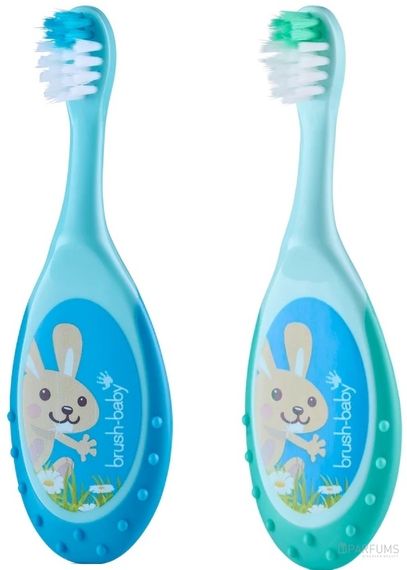 Дитяча зубна щітка Brush-Baby Flossbrush (від 0 до 3 років) Блакитна / М'ятна (2 шт в уп) | Зображення 1