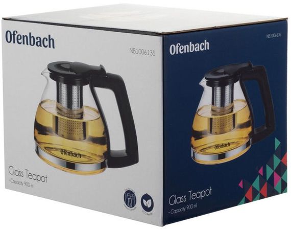Чайник скляний заварювальний Ofenbach 900мл зі знімним ситечком (0613s) | Зображення 6