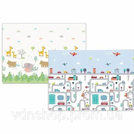 Детский развивающий двусторонний термо коврик 200*200 в сумке Зверята/Дорога | Зображення 3