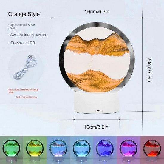 Ночник 3D зыбучие пески с Led подсветкой 7 режимов золотой песок | Зображення 1