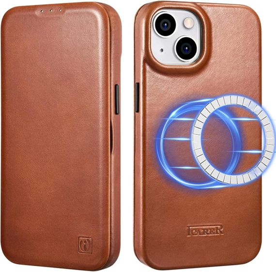 Чохол шкіряний ICARER для iPhone 14,вінтажний шкіряний фліп-чохол із відділенням для карток, магнітний фліп-чохол, с