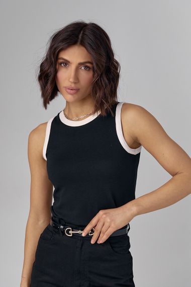 Трикотажная майка с контрастной окантовкой - черный цвет, M (есть размеры) | Зображення 7