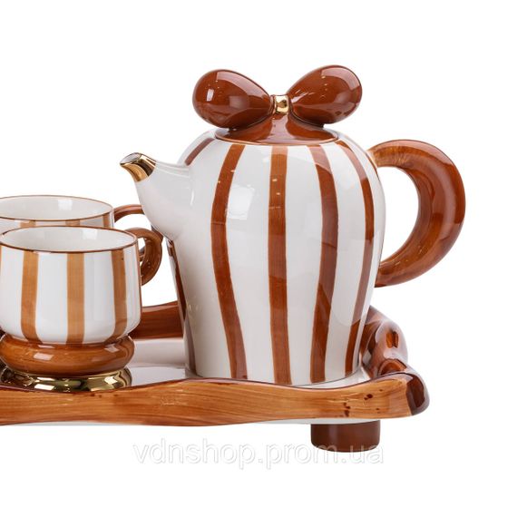 Чайний набір на 6 персон із порцелянаовою підставкою, шоколад HP-15-29 | Зображення 7