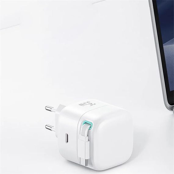 СЗУ Usams US-CC202 GaN With Type-C Magnetic Retractable Cable Module XMF Ser. 35W (2USB-C) White | Зображення 7