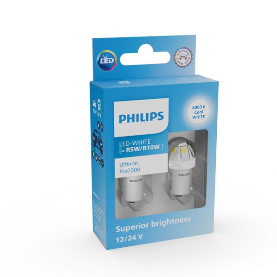 Комплект світлодіодних ламп PHILIPS 24805CU70X2 R5W/R10W LED Ultinon Pro7000 BA15S WHITE 12/24V | Зображення 1