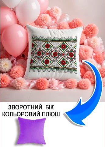 Подушка плюшева Мерч Крафт Дизайн з принтом орнамент 05 бузковий плюш квадратна 33х33 см