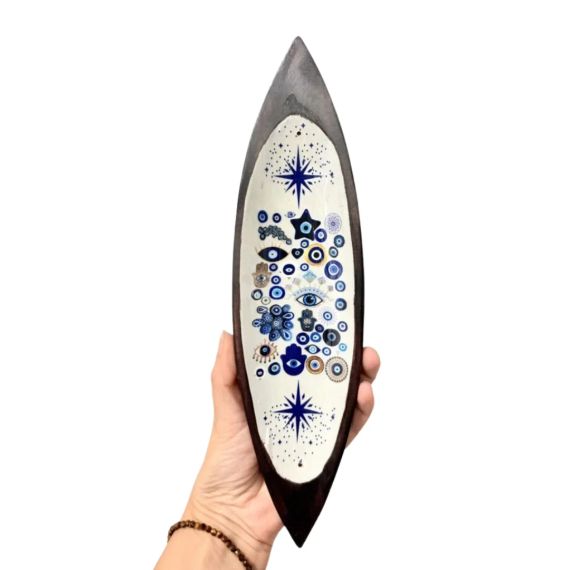 Емалевa підставка під пахощі з мангового дерева Око Назар 29,5×7,5×2,5 см ZEN Aroma 5056368352591 | Зображення 1