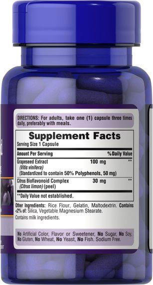 Экстракт виноградных косточек Puritan's Pride Grapeseed Extract 100 mg, 50 капсул | Зображення 1