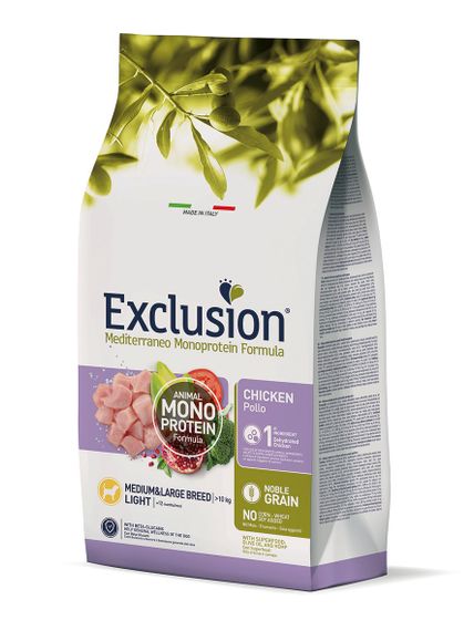 Корм Exclusion Dog Light Chicken Medium/Large Breed сухой с курицей для собак средних и крупных пород с лишним весом 3 кг