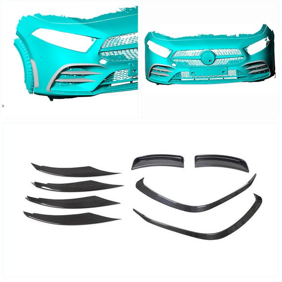 Накладки на передній бампер (для AMG-Line SD 2018-2021, Карбон) для Mercedes A-сlass W177 2018- рр | Зображення 1