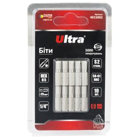 Набір біт Ultra HEX 5×25мм ¼" 10шт S2 (блістер) 4015002