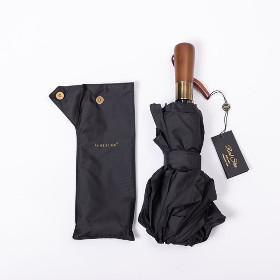 Парасолька автоматична з дерев'яною ручкою класична з поліестеру діаметр 116 см Чорна HP-23-8B | Зображення 6