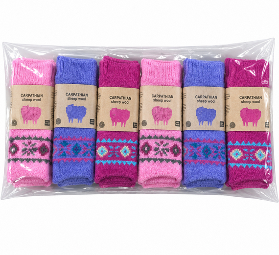 Жіночі вовняні шкарпетки Carpathian Sheep Wool для холодної пори року розмір 37-41 пакування 6 пар Різні кольори | Зображення 2