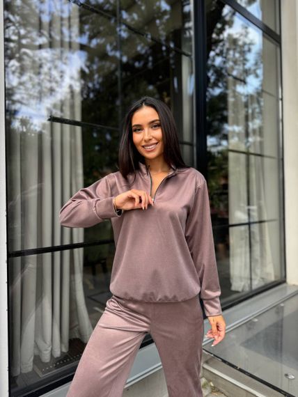 Женский спортивный костюм весна-осень свитшот и джоггеры NB24049 цвет мокко, размер 42/44 | Зображення 1
