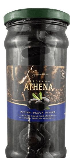 Маслини (оливки) чорні без кісточки великі ATHENA, 360 г, Туреччина, банка скляна