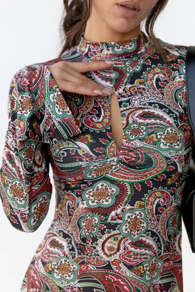 Коротка сукня розширеного фасону з орнаментом колір червоний розмір M FL_000157 | Зображення 2