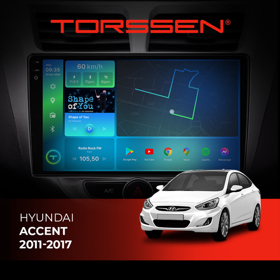 Штатна магнітола Torssen 2K Hyundai Accent 2011-2017 F9432 4G Carplay DSP