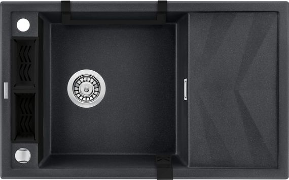 Мийка кухонна Deante Magnetic, граніт, прямокутник, з крилом, 820х500х219мм, чаша - 1, накладна, металічний графіт (ZRM_G113) | Зображення 3