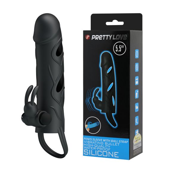 Насадка на член - Pretty Love Penis Sleeve With Ball Strap 5.5" Black