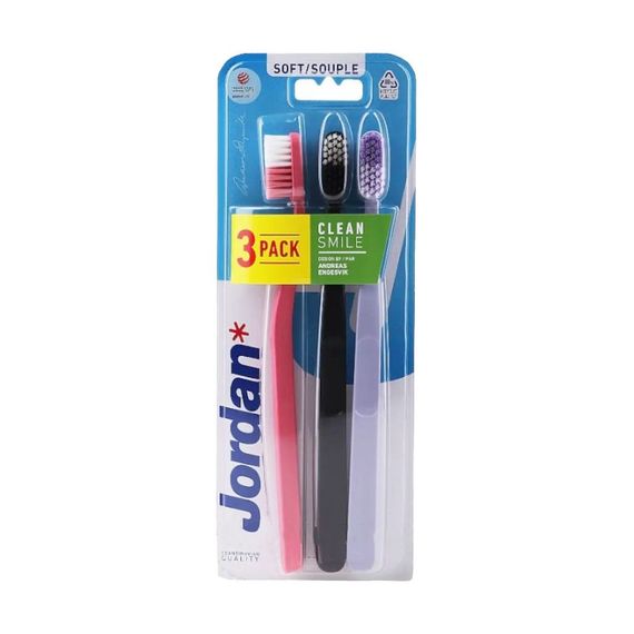 Набір м'яких зубних щіток Jordan Clean Smile 3 шт. (рожева + чорна + лілова)