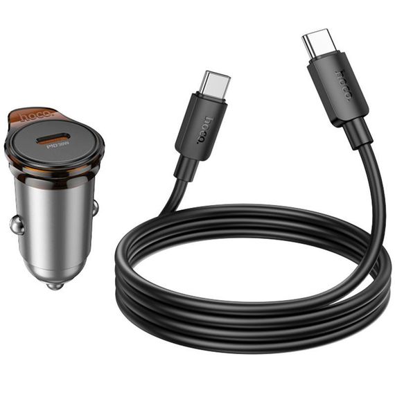 АЗП Hoco NZ16 Rigorous PD30W (1USB-C) + кабель Type-C to Type-C Metal grey | Зображення 1