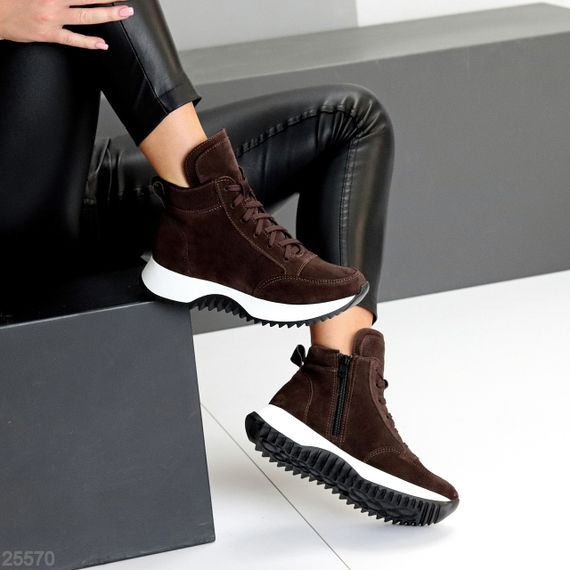 Шикарные замшевые спортивные ботинки на флисе цвет Шоколад 40