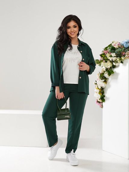 Женский костюм тройка рубашка+футболка+брюки трикотажный NB23007 размер 46/48 цвет бутылка | Зображення 3