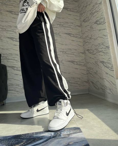 Женские широкие брюки джоггеры триоктажные с лампасами GF189 цвет черный, размер 42/44 | Зображення 1