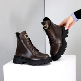 Стильні дизайнерські черевики на флісі натуральна шкіра колір Шоколад 38