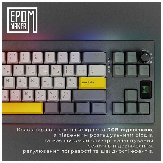 Клавіатура Epomaker Shadow-X 70 Flamingo Switch Hot-Swap LCD Screen RGB Wireless/Bluetooth/USB UA Black (SHX-B-F) | Зображення 9