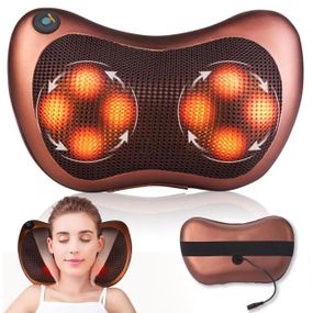 Массажная инфракрасная подушка (31х10х19 см) Massage Pillow 8028 / Роликовый массажер для спины и шеи с
