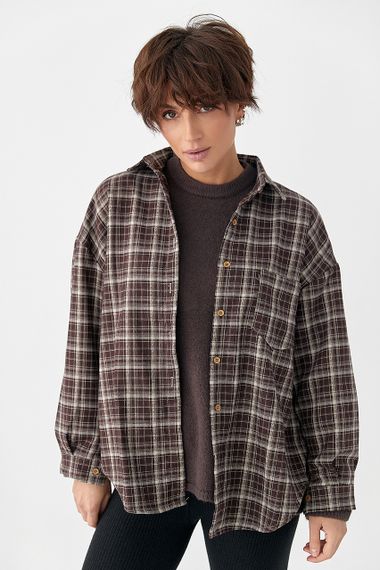 Картата сорочка з накладною кишенею - коричневий цвет, ONE SIZE (є розміри) | Зображення 4