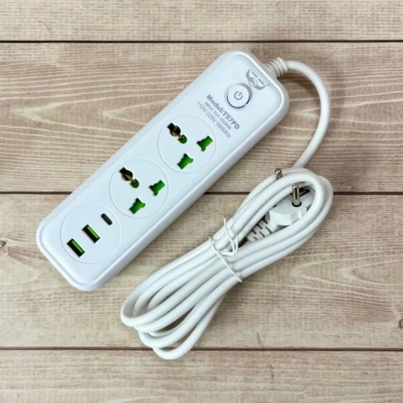 Мережевий фільтр живлення 2 м, 2 розетки + 2хUSB + 1хType-C, 2500Вт, WL-4/ Подовжувач з вимикачем | Зображення 2