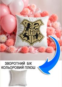 Подушка плюшева Мерч Крафт Дизайн з принтом Hogwarts 3 сірий плюш квадратна 33х33 см