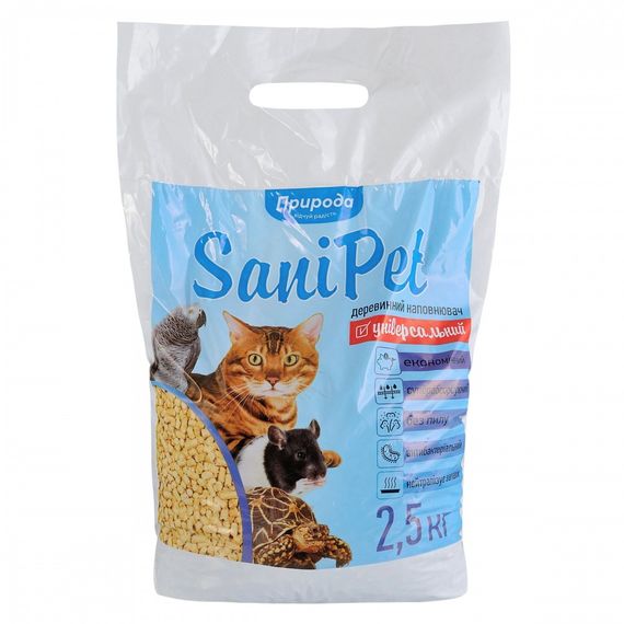 Наповнювач Природа Sani Pet Універсальний гігієнічний для котячих туалетів деревинний 2,5 кг | Зображення 1