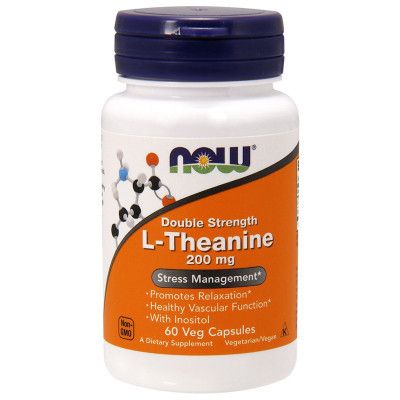Аминокислота Now Foods L-Теанин, L-Theanine, Double Strength, 200 мг, 60 вегетариа (NOW-00147)
