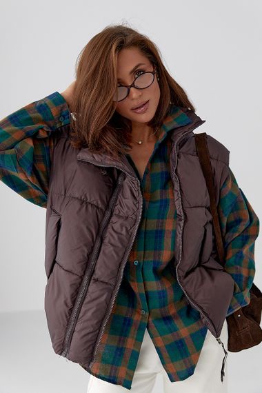 Жіноча тепла подовжена жилетка - темно-коричневий цвет, L (є розміри)