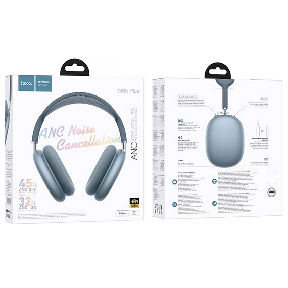 Накладні бездротові навушники Hoco W65 Plus Happy ANC (Blue) | Зображення 2