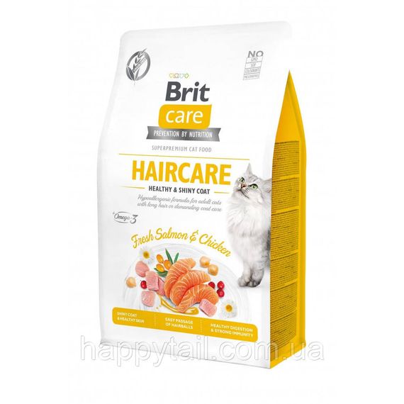 Корм сухой Brit Care Cat Grain Free Haircare Healthy and Shiny Coat для котов уход за кожей и шерстью лосось и курица 400